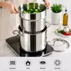 Factory Supply 8 Liter Stainless Steel Pasta Cooking Pot Set With 24cm Strainer for Pasta Steamer With Glass Lid Multi-Pot