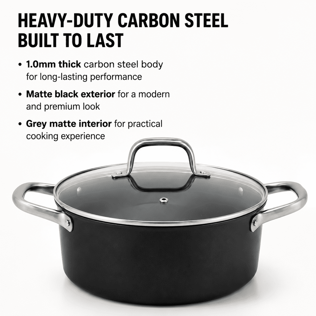 Factory Supply Wholesale Carbon Steel Soup Stock Pot Casserole with Glass Lid Multipurpose Induction Cookware Kitchen Cooking Pot