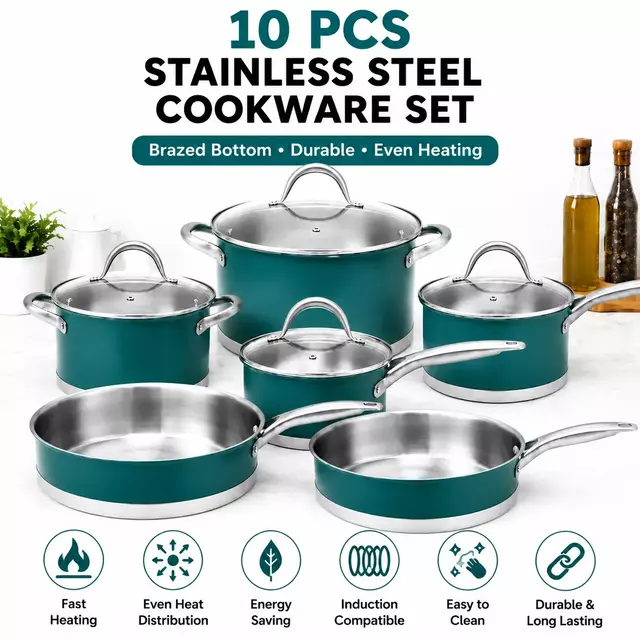 Factory New Arrival Stainless Steel Cookware Set with Handle Cooking Pots and Pans Brazed Bottom Cookware Set Saucepan Casserole