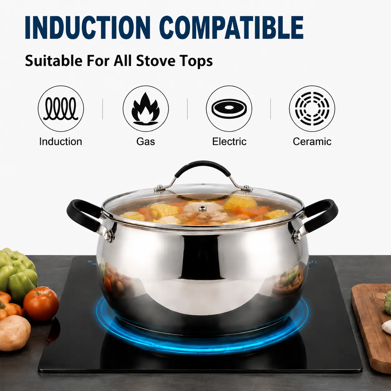 Factory Supply Stainless Steel Apple-Shaped Casserole Set With Stainless Steel + Silicone Handle and Lid Brazed Bottom Casserole