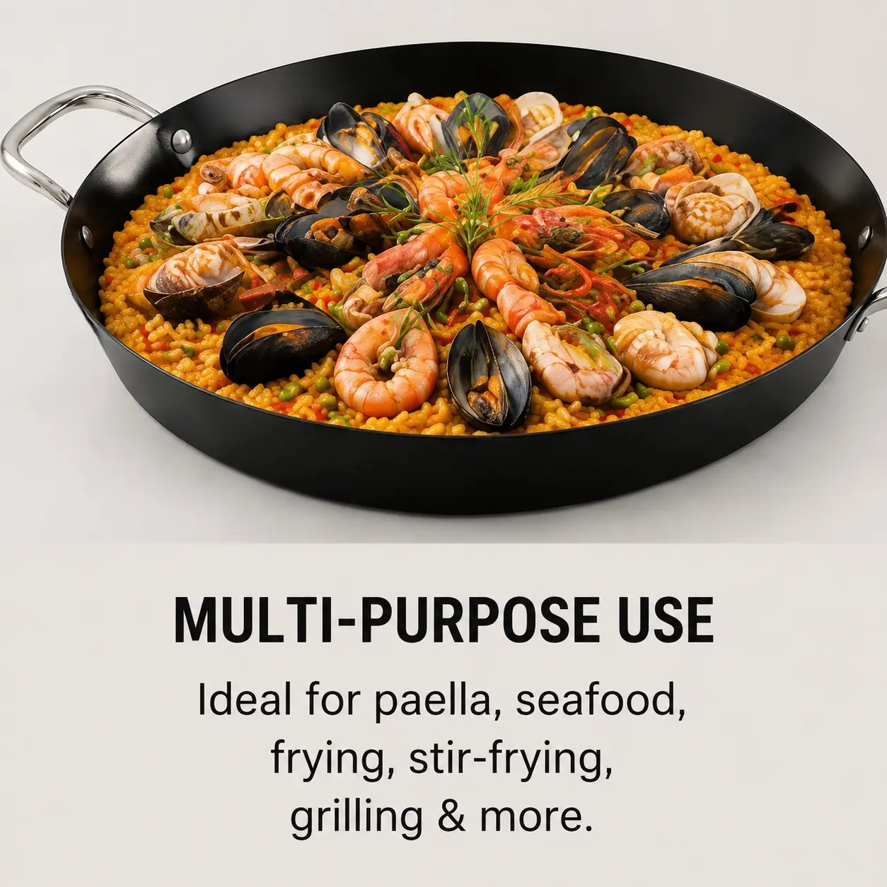Factory New Arrival Exclusive Design Seasoned Carbon Steel 30/34/38/40cm Paella Pan Naturally Non Stick Pans Skillets