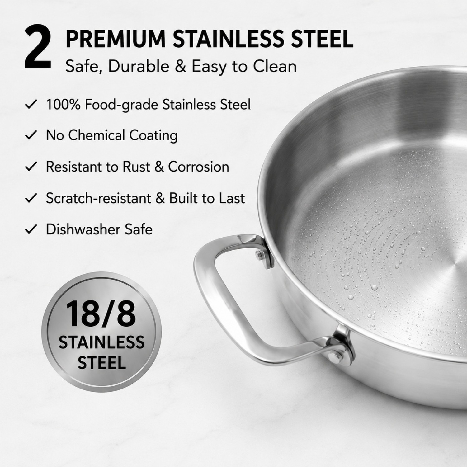 Factory New Arrival Multipurpose Tri-Ply Stainless Steel Saute Pan with Cover and Helper Handle Stainless Steel Deep Saute Pan