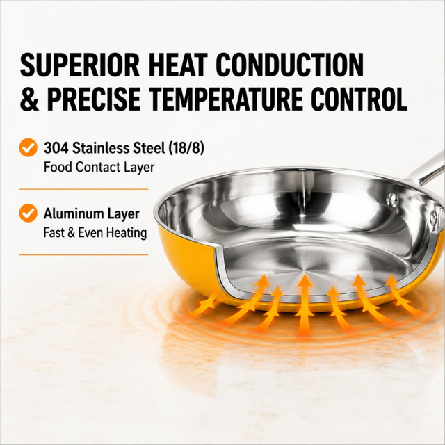 Factory New Arrival Wholesale 8 Pieces 2-ply Stainless Steel Kitchen Cooking Pan Pot Set 2-ply Cookware Sets with Handle