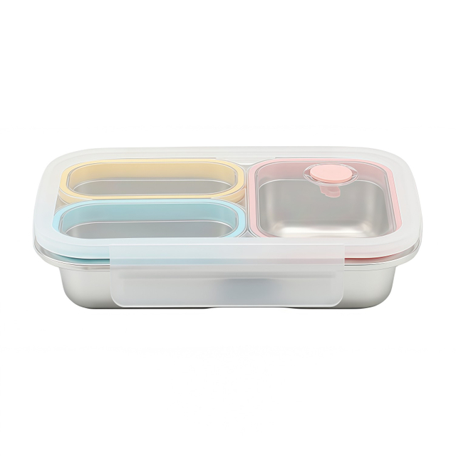 New Design Factory 304 Stainless Steel Fresh-keeping Lunch Box Kitchen Fruit Kids Food Container Crisper Set with Lid Handle 