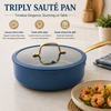 Factory New Arrival Multipurpose Tri-Ply Stainless Steel Saute Pan with Cover and Golden Handle Ceramic Nonstick Deep Saute Pan
