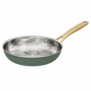 Factory Supply Wholesale 11 Pieces 2-ply Stainless Steel Cookware Sets 2-ply Kitchen Cooking Frying Pan Set with Golden Handle