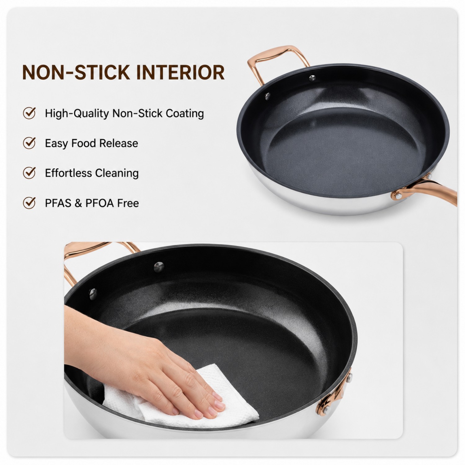 2026 New Multipurpose Impact Bonded Bottom Stainless Steel Saute Pan with Cover And Helper Handle Stainless Steel Deep Saute Pan