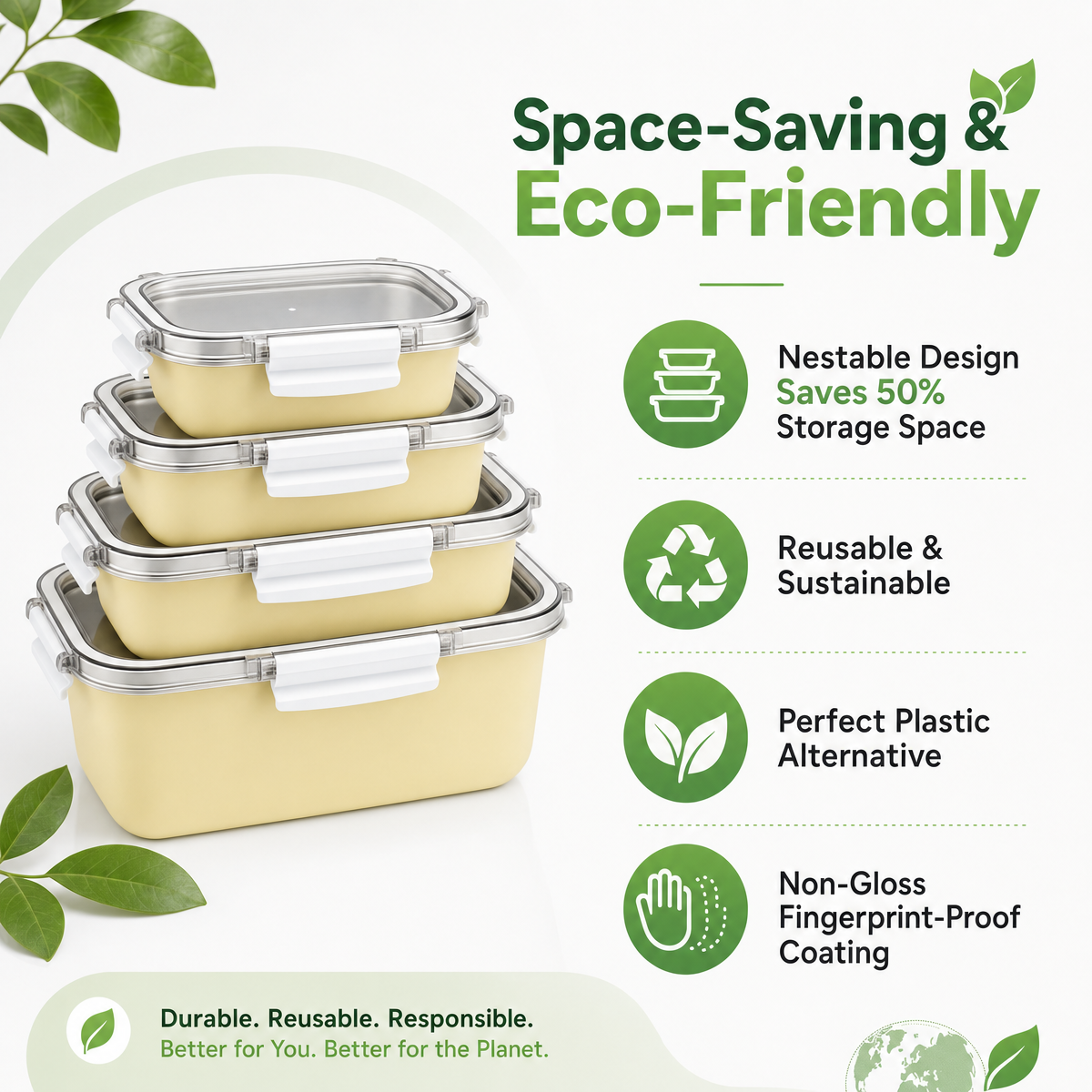 New Design 304 Stainless Steel Fresh-keeping Box Snap-on Refrigerator Storage Box Heating Food Grade Microwave Sealed Box