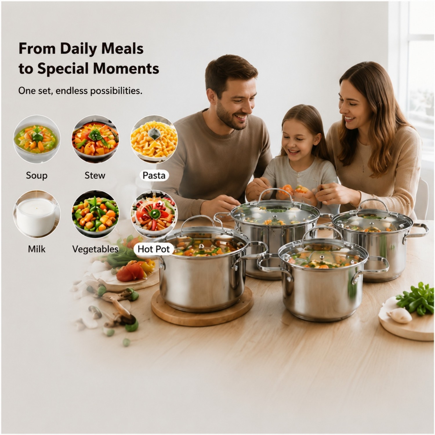 Factory Supply Stainless Steel Pots And Pans Cookware Set With Handle And Glass Cover Brazed Bottom Cookware Set Casserole