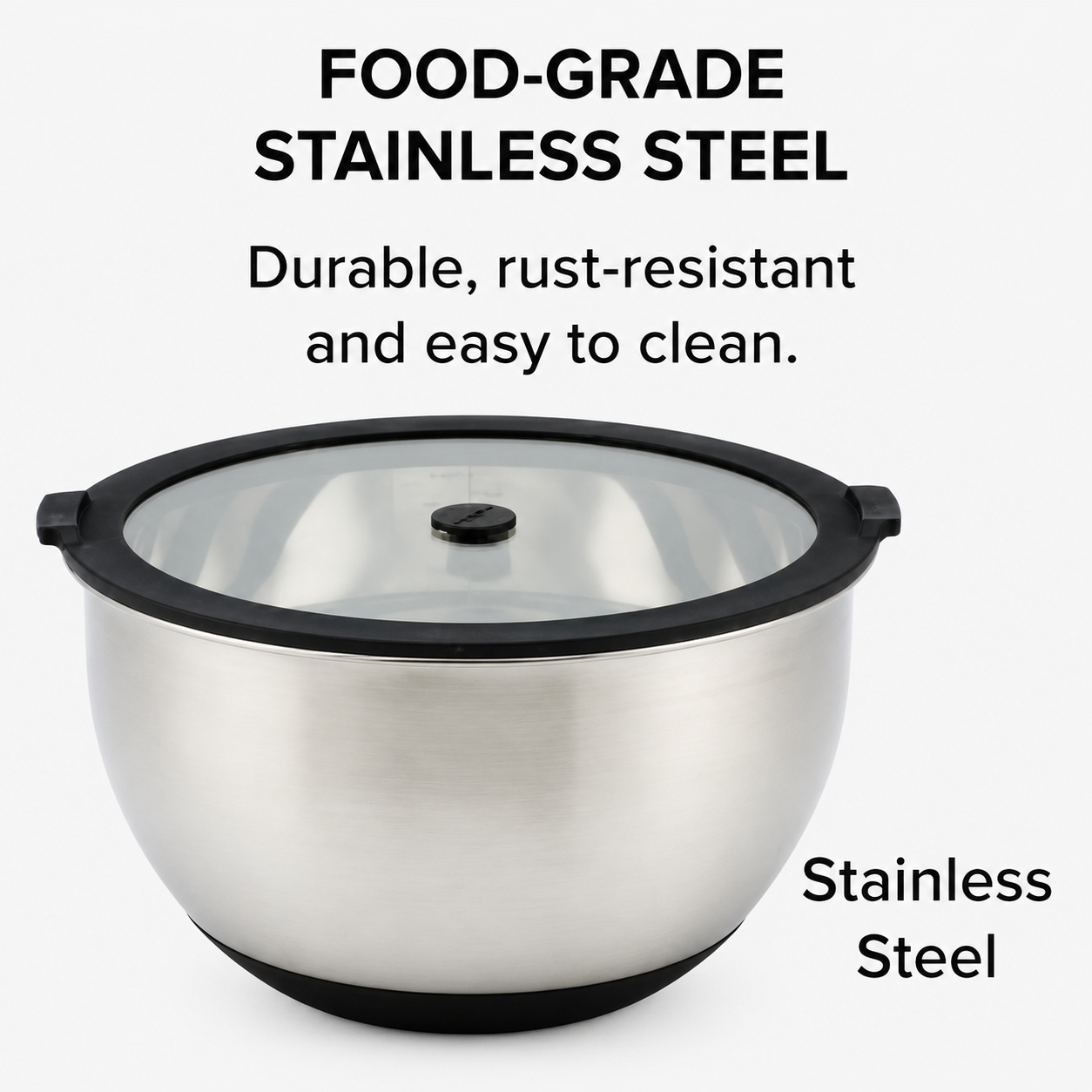 Factory Arrival Stainless Steel Non Slip Salad Mixing Bowl Set With Glass Lids Home Kitchenware for Salad Cooking Baking