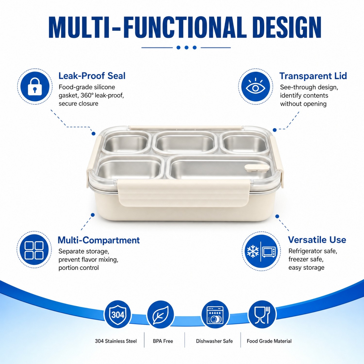 New Design 304/316 Stainless Steel Fresh-keeping Box Student Bento Box Lunch Box Heating Food Grade Microwave Sealed Box 