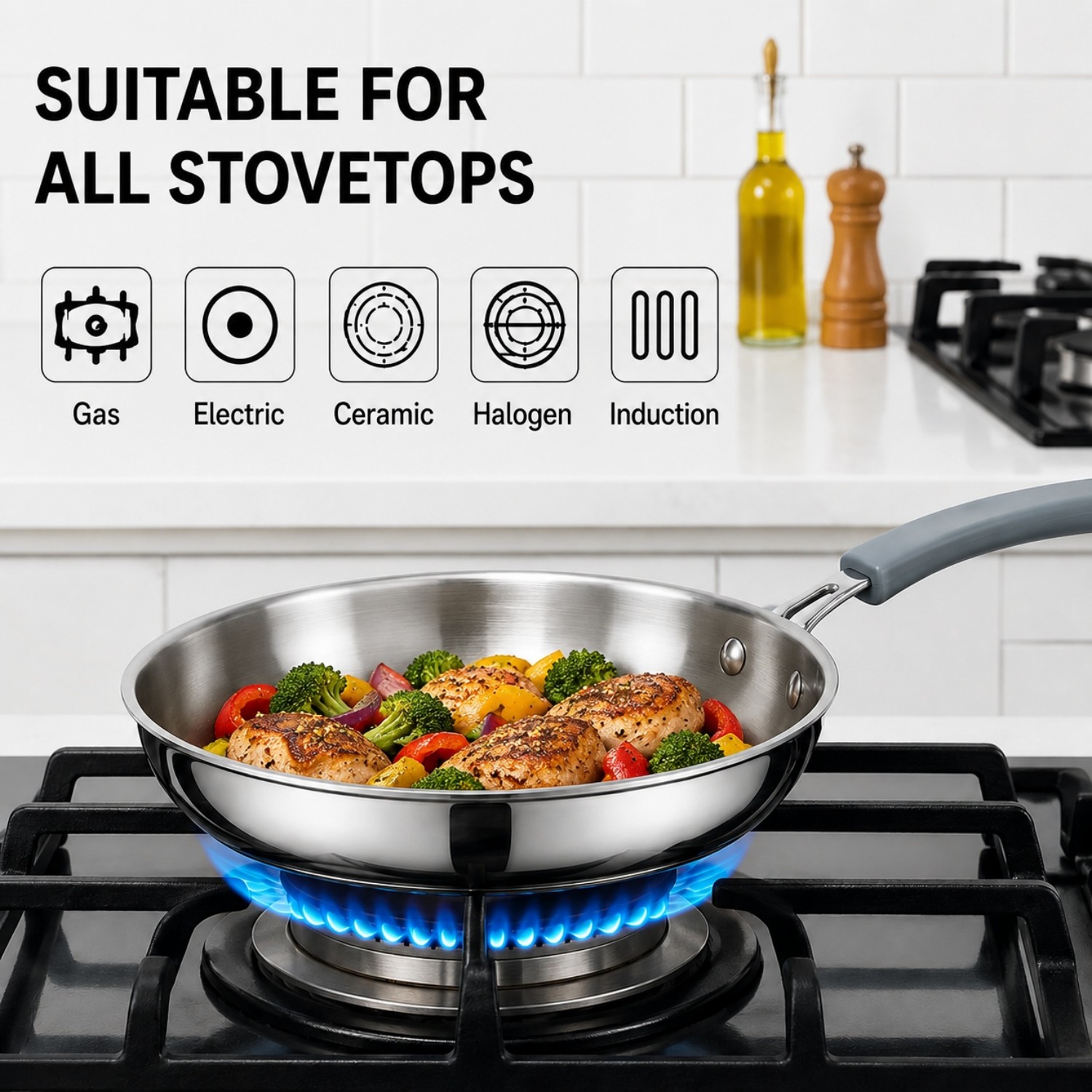 Factory New Arrival 7Pieces 5-ply Stainless Steel Cookware Set 5-ply Kitchen Pot Set with Stainless Steel Handle + Silicone Wrap