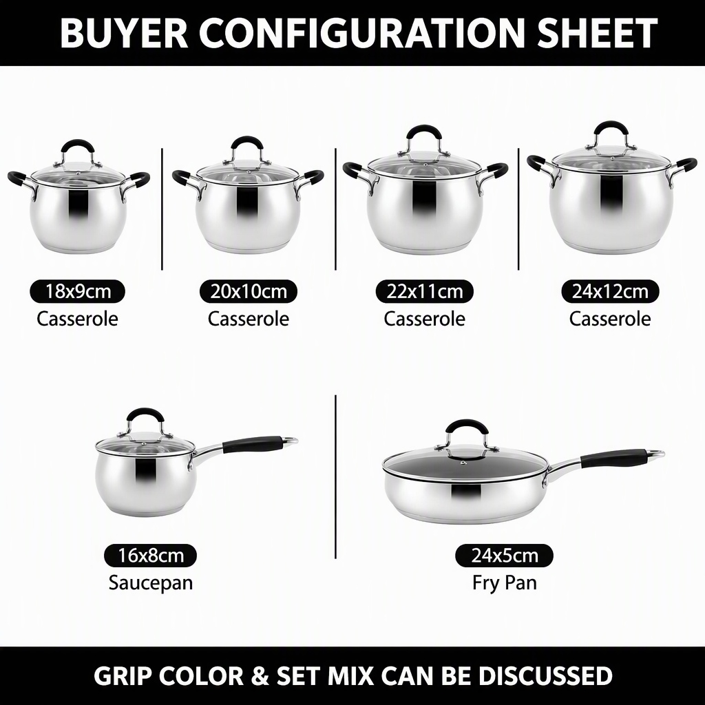 Factory New Arrival 12 PCS Stainless Steel Cookware Set with Handle Brazed Bottom Cookware Set Apple Shape Cookware Casserole