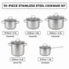 Factory New Arrival 10 Pcs Stainless Steel Cookware Set with Handle Cooking Pots And Pans Brazed Bottom Cookware Set Casserole