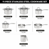 Factory New Arrival 11 Pcs Stainless Steel Cooking Pots and Pans with Handle Cookware Set Brazed Bottom Cookware Set Casserole