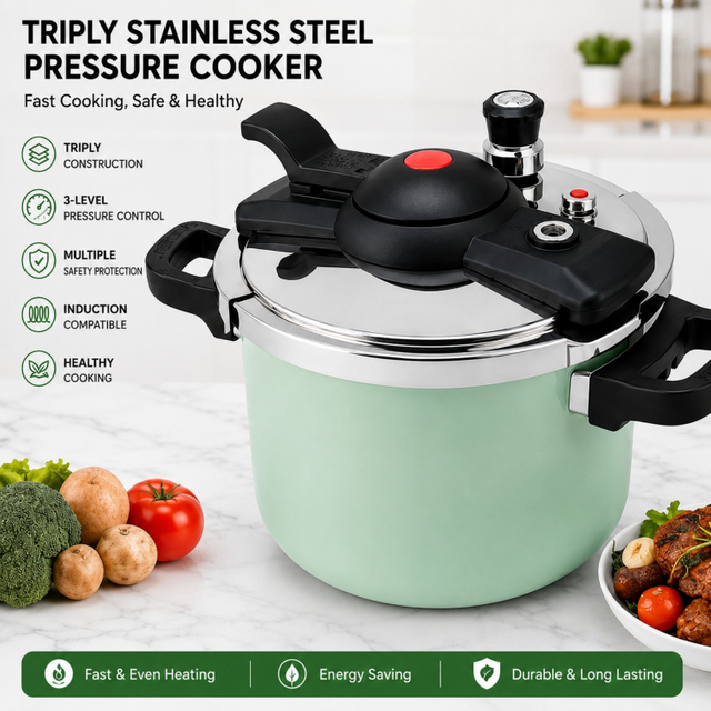Factory Supply Multi-Functional Triply Stainless Steel 3 Layer Pressure Cooker Stainless Steel Fast Cooking Pressure Cooker