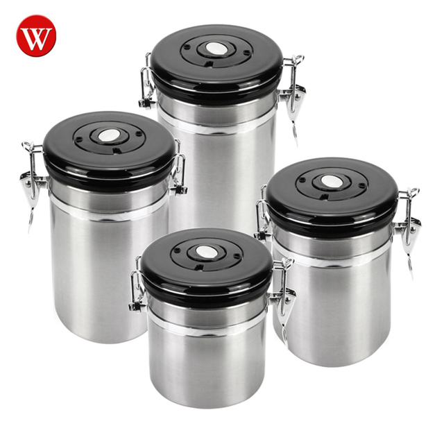 Airtight Stainless Steel Coffee Canister with Co 2 Valve Food Storage with Stainless Steel Scoop