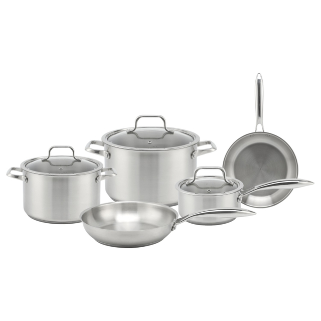 Factory New Arrival Stainless Steel Cookware Set Cooking Pots With Handle Impact Bonded Bottom Cookware Set Frypan Saucepan