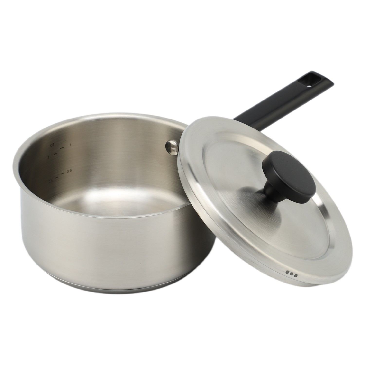 Factory Direct Sales Stainless Steel Kitchenware Black Handle Cookware Set Cooking Pots Stainless Steel Impact Bonded Bottom Cookware Set