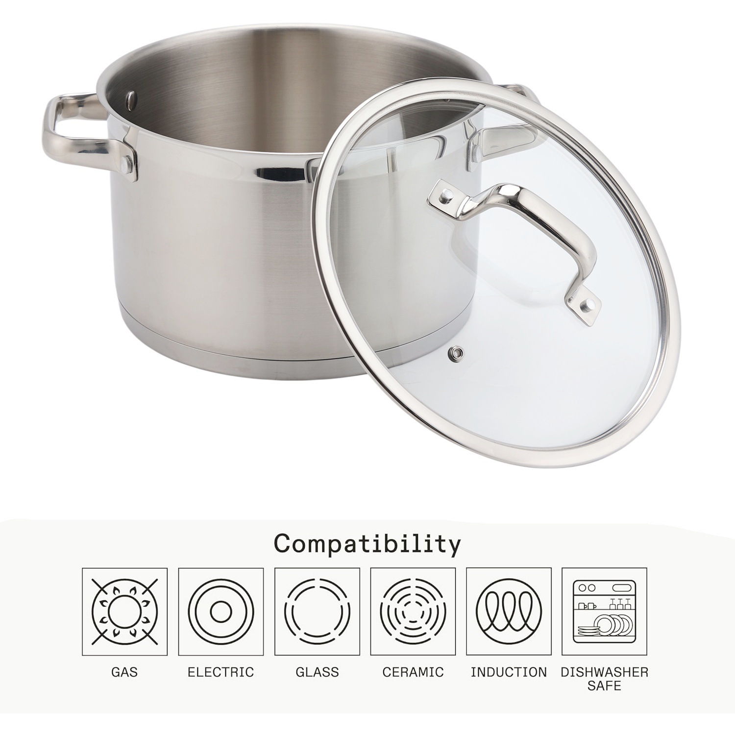 Factory New Arrival Stainless Steel Cookware Set with Handle Cooking Pots Impact Bonded Bottom Cookware Set Saucepan Saute Pan