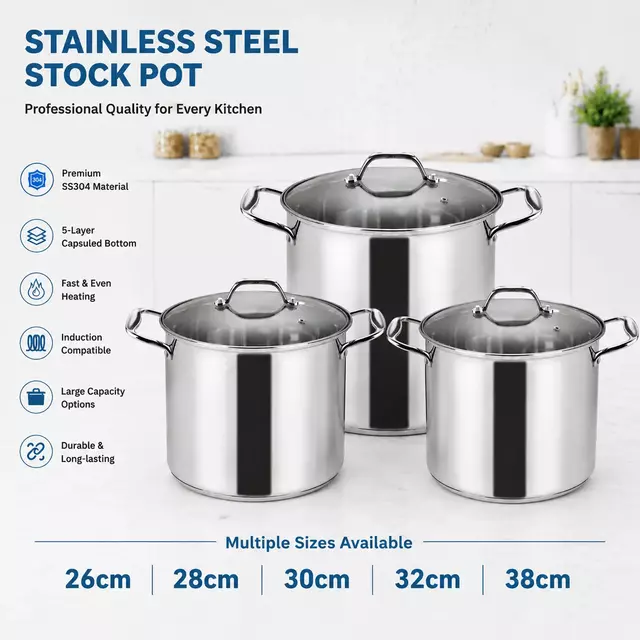 Factory Supply Wholesale Hot Selling Stainless Steel Luxury Cooking Pot Set with Glass Lid Large Capacity Soup Pot Stockpot