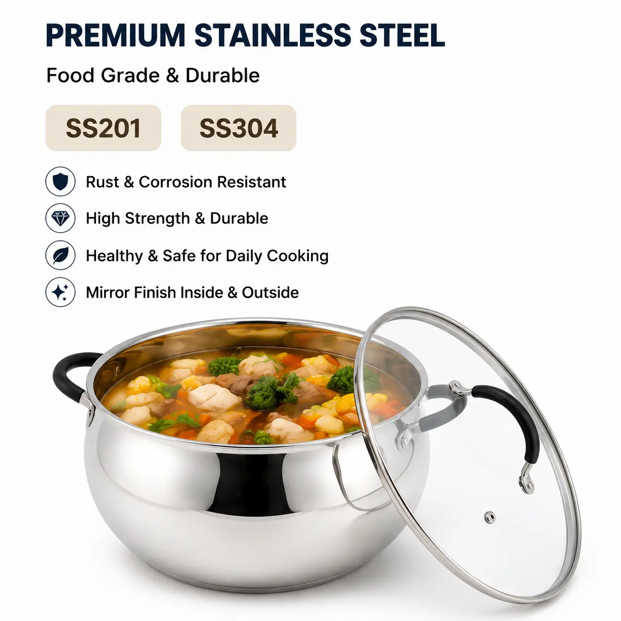 Factory Supply Stainless Steel Apple-Shaped Casserole Set With Stainless Steel + Silicone Handle and Lid Brazed Bottom Casserole
