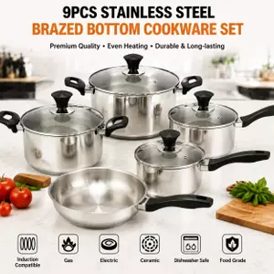 Factory New Arrival Stainless Steel Cookware Set with Handle Cooking Pots and Pans Brazed Bottom Cookware Set Saucepan Casserole
