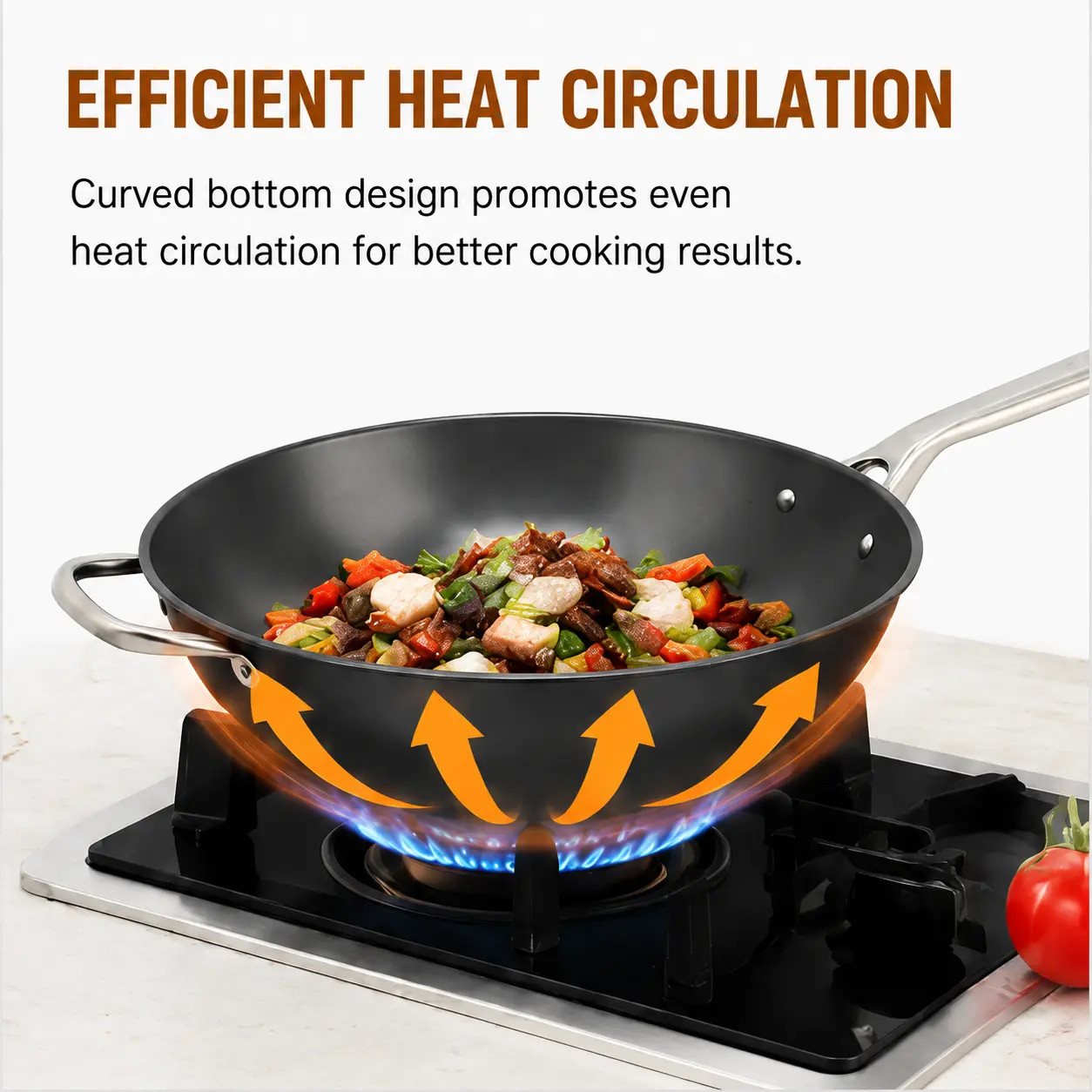 Factory New Arrival Design Seasoned Carbon Steel 30/35 Cm Wok Pan Naturally Non Stick Pans Skillets Induction Compatible