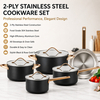 Factory New Arrival Wholesale 9 Pieces 2-ply Stainless Steel Cookware Sets 2-ply Kitchen Cooking Pan Pot Set with Golden Handle
