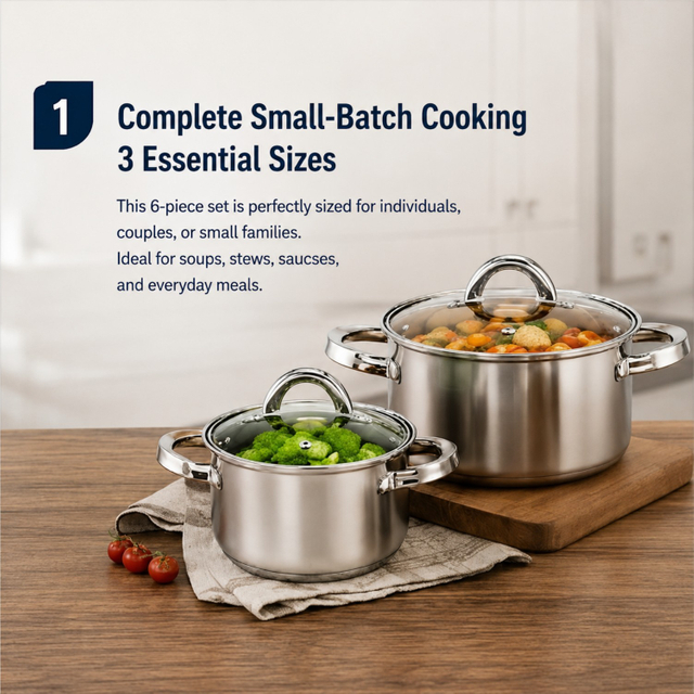Factory New Arrival Multipurpose Wholesale Custom Kitchen Stainless Steel Cooking Pot Casserole Set Pot 6 Pieces Cookware Sets
