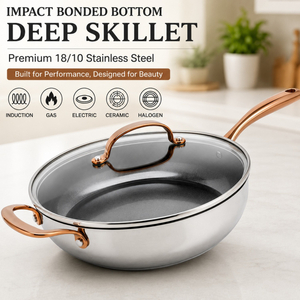 2026 New Multipurpose Impact Bonded Bottom Stainless Steel Saute Pan with Cover And Helper Handle Stainless Steel Deep Saute Pan