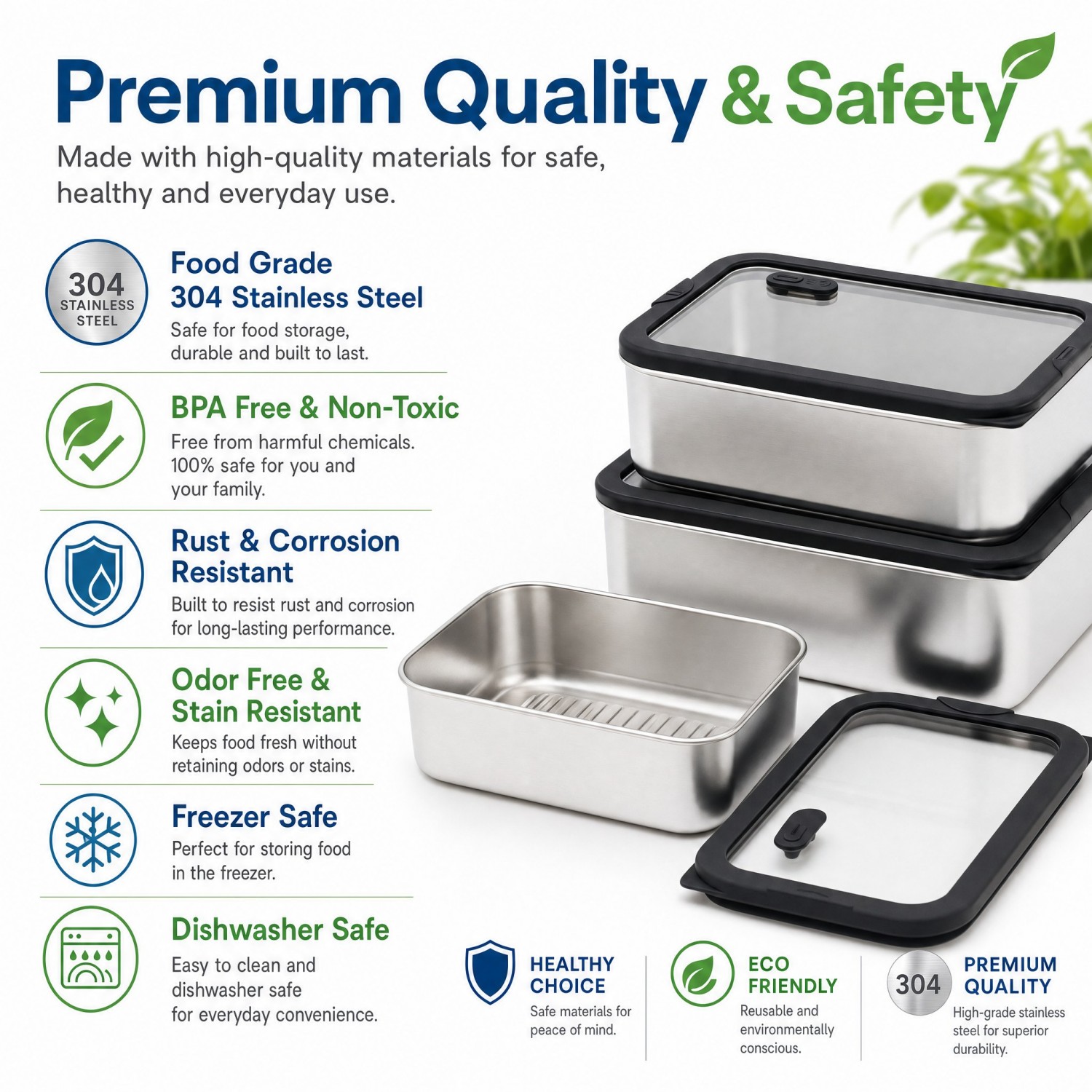 New Design 304 Stainless Steel Fresh-keeping Lunch Box Glass Cover Leak-proof Heating Food Grade Microwave Sealed Box