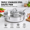 Hot Sale Factory New Arrival Non-coating Triply Stainless Steel Saute Pan Stainless Steel Pan with Handle Cooking Pots Skillets