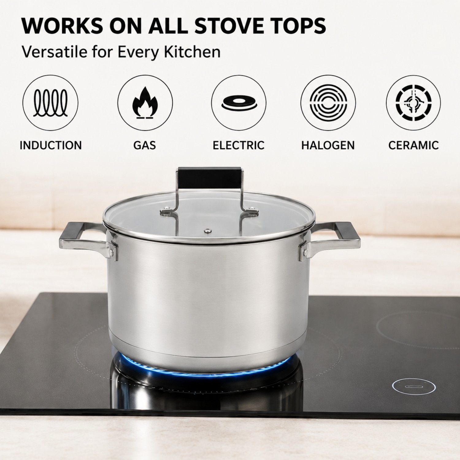 Factory New Arrival Stainless Steel Cookware Set with Handle Cooking Pots Impact Bonded Bottom Cookware Set Saucepan Frypan