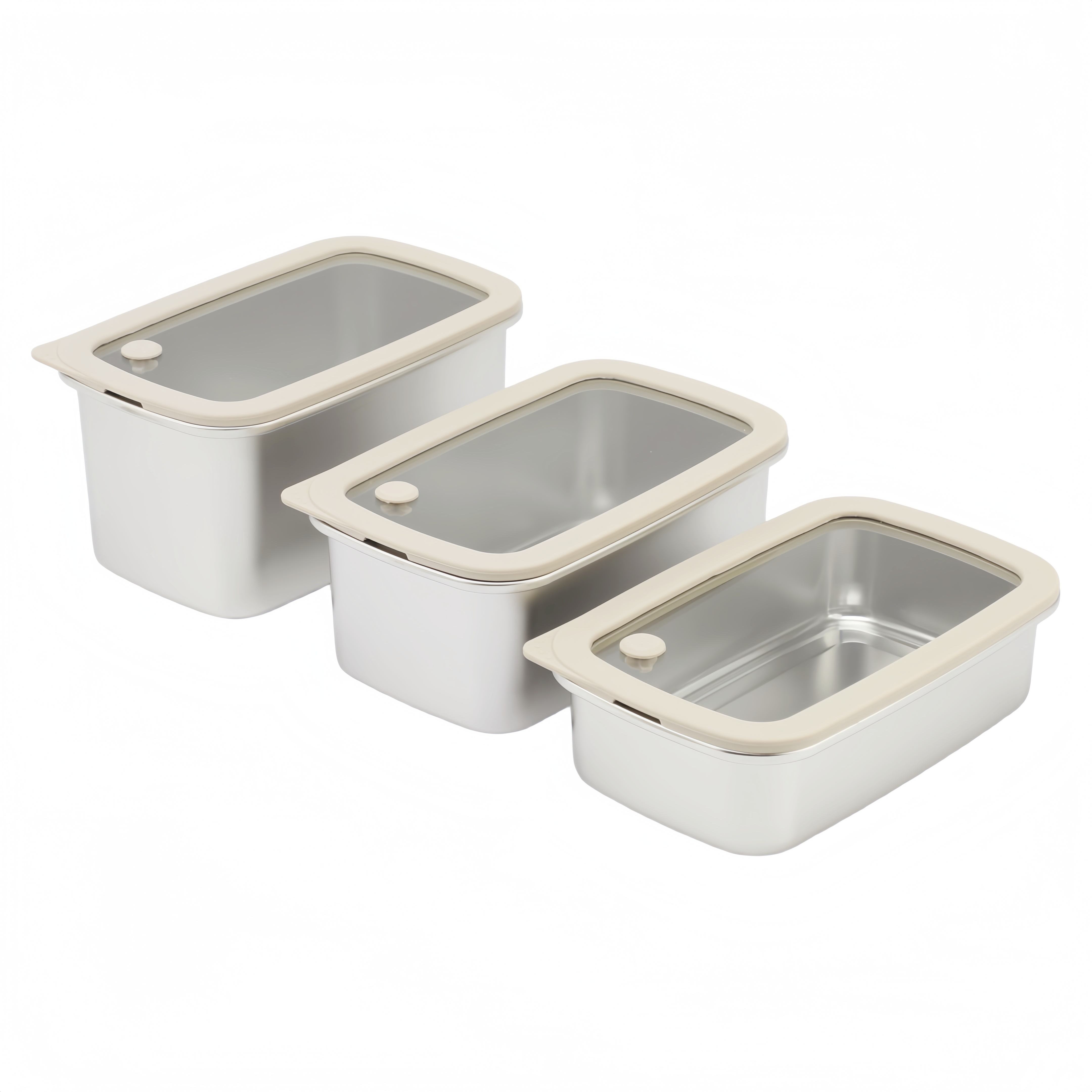 New Design Factory 304 Stainless Steel Fresh-keeping Lunch Box Glass Cover Leak-proof Heating Food Grade Microwave Sealed Box