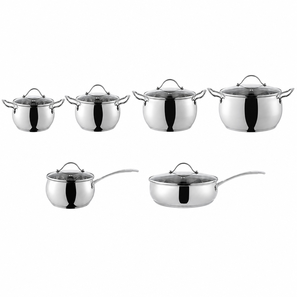 Factory New Arrival 12 PCS Stainless Steel Cookware Set with Handle Apple Shape Cookware Brazed Bottom Cookware Set Casserole