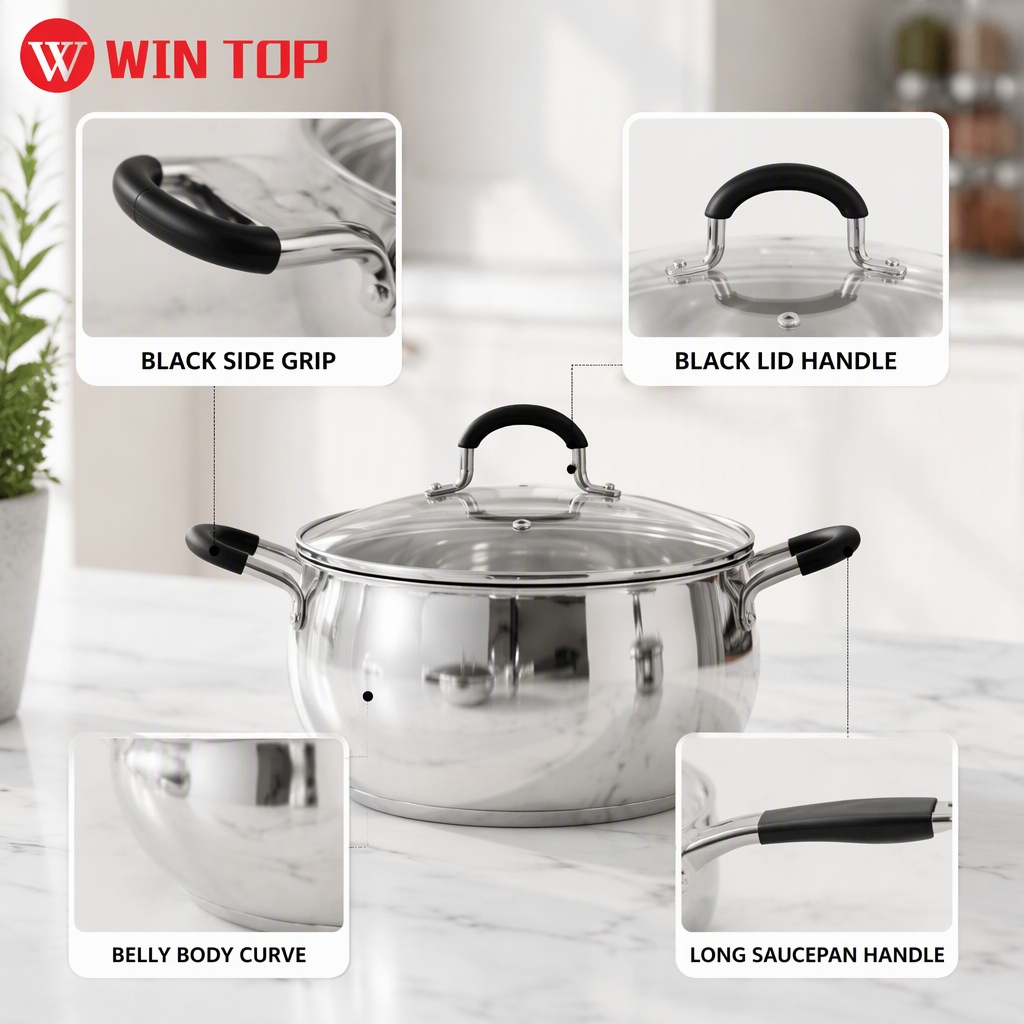 Factory New Arrival 12 PCS Stainless Steel Cookware Set with Handle Brazed Bottom Cookware Set Apple Shape Cookware Casserole