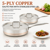Factory Supply Wholesale 5-ply Copper Saute Pan Kitchen Cooking 5-ply Copper Frypan with Stainless Steel Lid Fine-line Design
