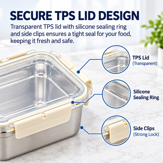 New Arrival Factory 304 Stainless Steel Fresh-keeping Lunch Box Transparent Lid Leak-proof Food Grade Microwave Sealed Box