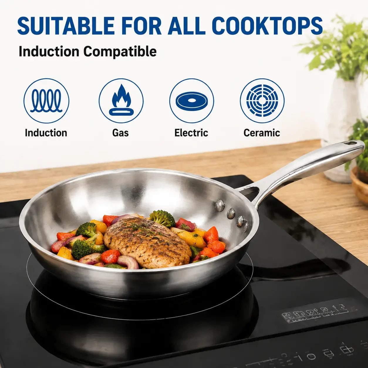 Factory Supply Wholesale Stainless Steel Frying Pan Set Kitchen Cooking Brazed Bottom Frying Pan Set with Stainless Steel Handle