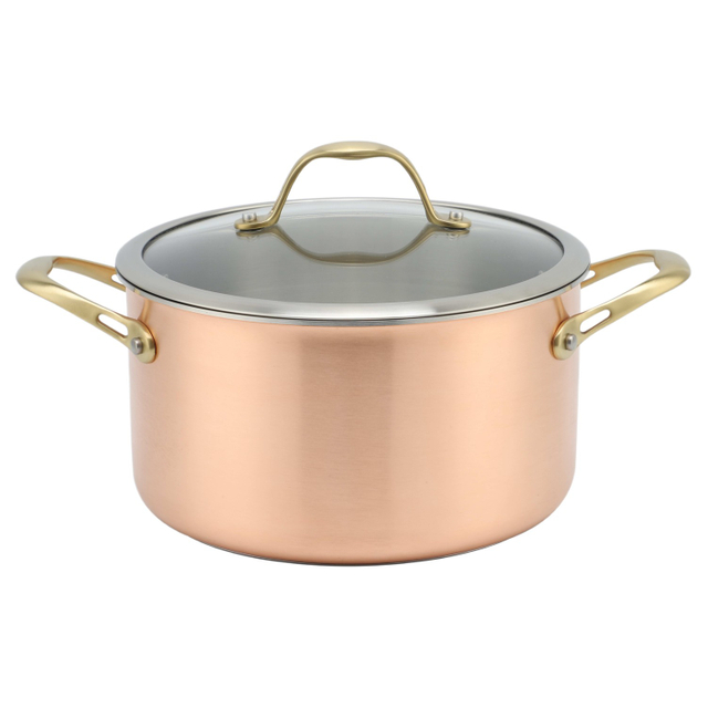 Factory New Arrival Tri-ply Copper Cookware Set with Handle Cooking Pots Induction Bottom Cookware Set Saucepan Frypan