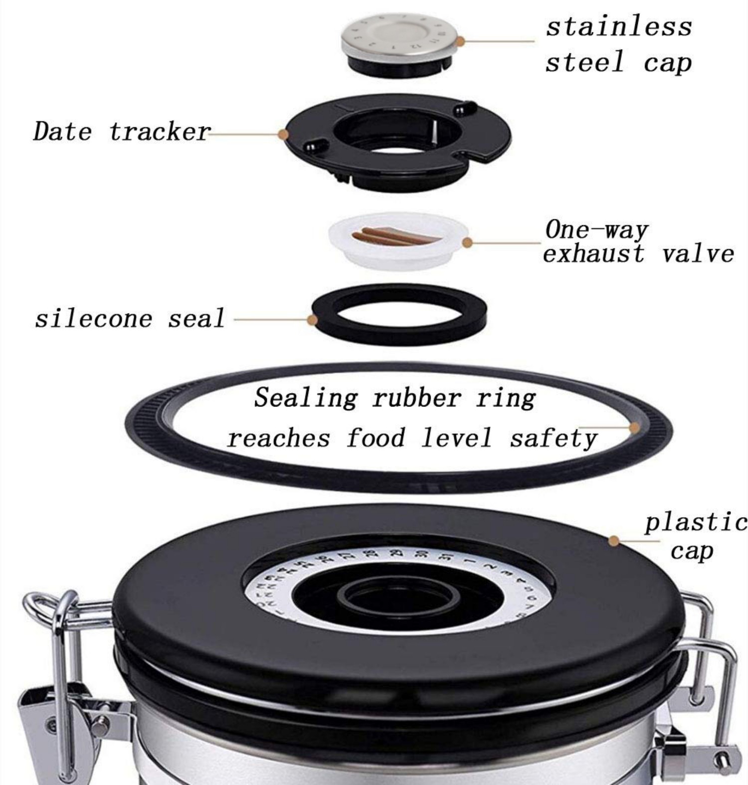 Airtight Stainless Steel Coffee Canister with Co 2 Valve Food Storage with Stainless Steel Scoop