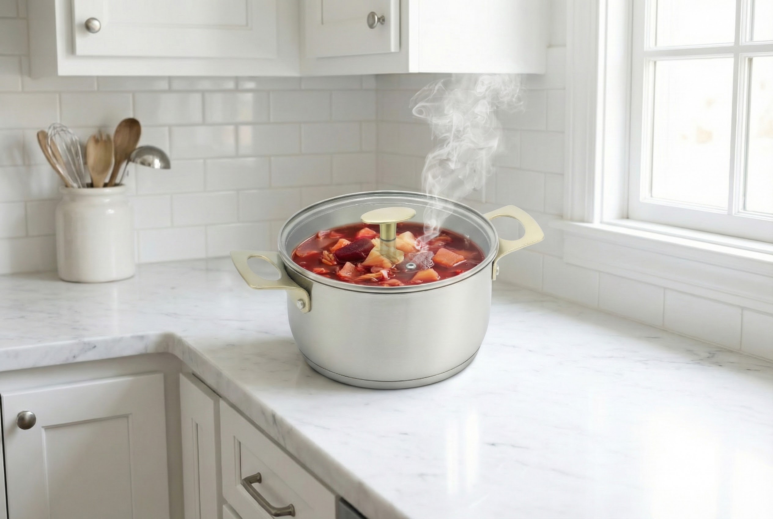 Factory New Arrival Stainless Steel Cookware Set with Golden Handle Cooking Pots Brazed Bottom Cookware Set Saucepan Frypan