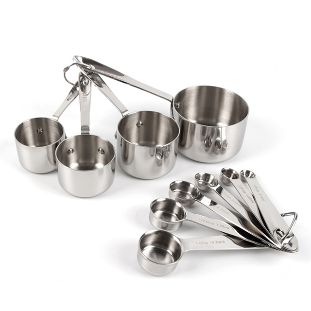 Custom Hot Sell 14 Piece Stainless Steel Measuring Cups and Spoons Set With Handle