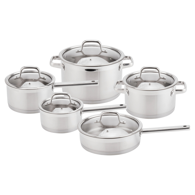 Factory New Arrival Stainless Steel Cookware Set with Handle Cooking Pots Impact Bonded Bottom Cookware Set Saucepan Saute Pan