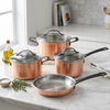 Black Handle Copper Triply Stainless Steel Casserole Pot Glass Lid 16/20/24/26/28cm Classic Kitchen Cooking Saucepan Frypan