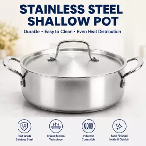 Factory Supply Stainless Steel Shallow Pot Set With Stainless Steel Handle & Lid Brazed Bottom Stockpot Suitable All Cooktops