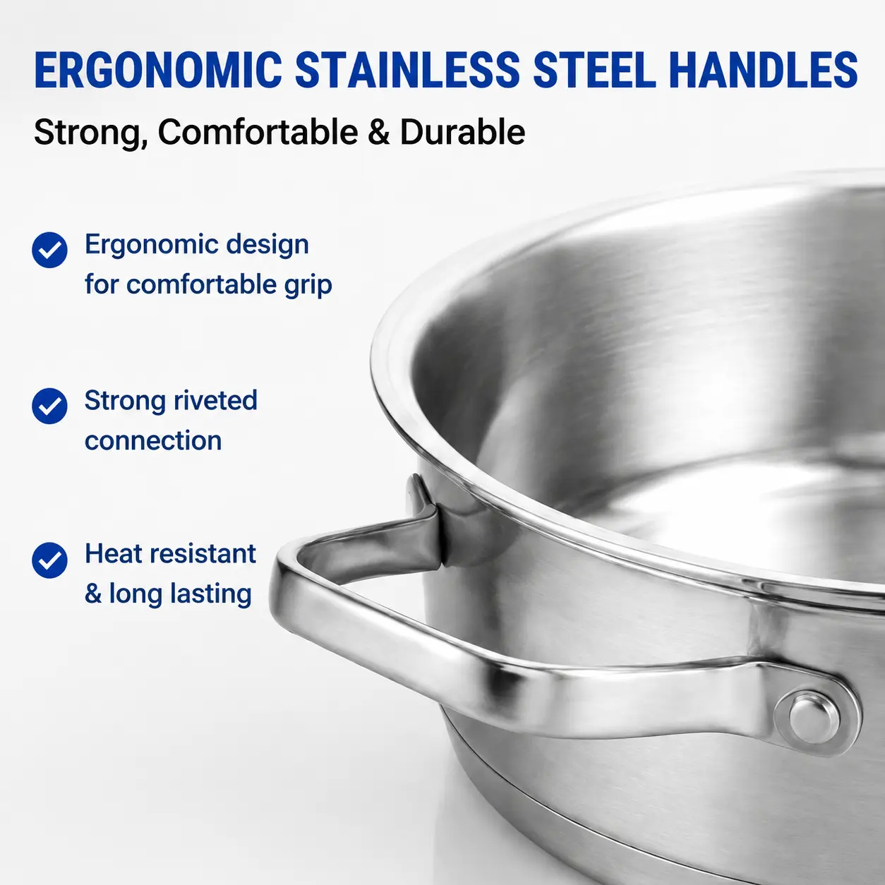 Factory Supply Stainless Steel Shallow Pot Set With Stainless Steel Handle & Glass Lid Brazed Bottom Shallow Pot