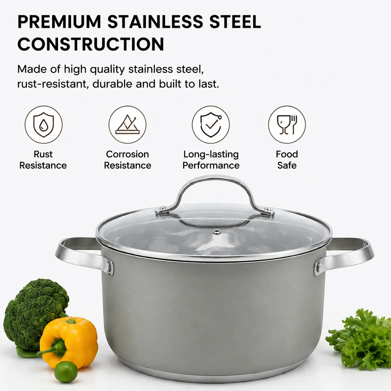 Factory Supply Stainless Steel Pots and Pans 8PCS Cookware Set With Stainless Steel Handle and Lid Brazed Bottom Pots Casserole