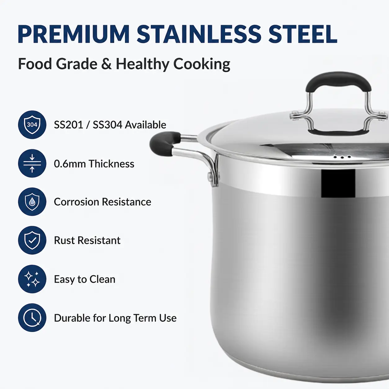 Factory Supply Wholesale Stainless Steel Belly Shape Cooking Pot Set with Stainless Steel Lid Large Capacity Soup Pot Stockpot